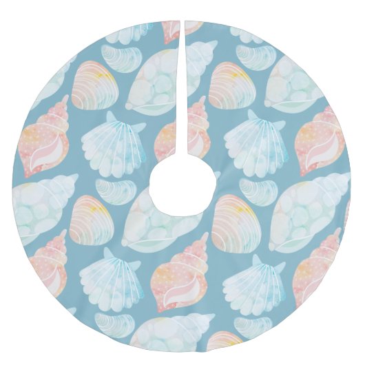 Wasserfarbe Seashell Tree Skirt Polyester Weihnachtsbaumdecke (Vorderseite)