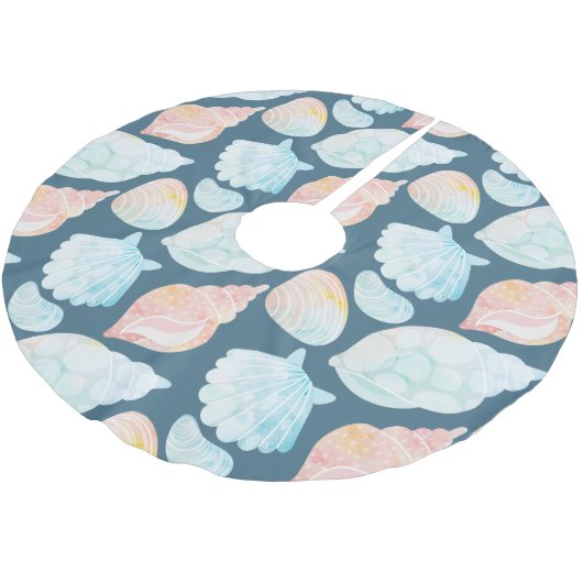 Wasserfarbe Seashell Tree Skirt Polyester Weihnachtsbaumdecke (Schrägansicht)