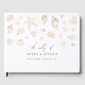 Wasserfarbe Seashells Pearls Coastal Boho Hochzeit Gästebuch (Vorderseite)