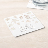 Wasserfarbe Seashells Pearls Nautical Beach Hochze Rechteckiger Pappuntersetzer (angewinkelt)