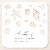 Wasserfarbe Seashells Pearls Nautical Beach Hochze Rechteckiger Pappuntersetzer (Vorderseite)