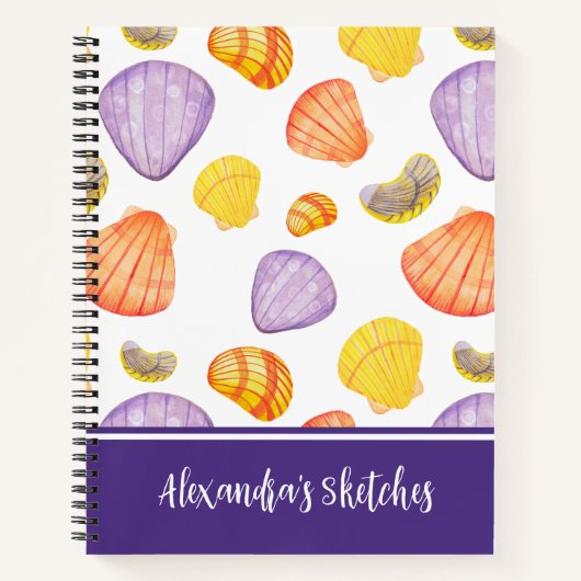 Wasserfarbe Seashells Sketchbook Notebook mit Name Notizblock (Vorderseite)