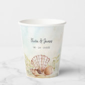 Wasserfarbe Seashells Tropical Beach Hochzeit Pappbecher (Vorderseite)