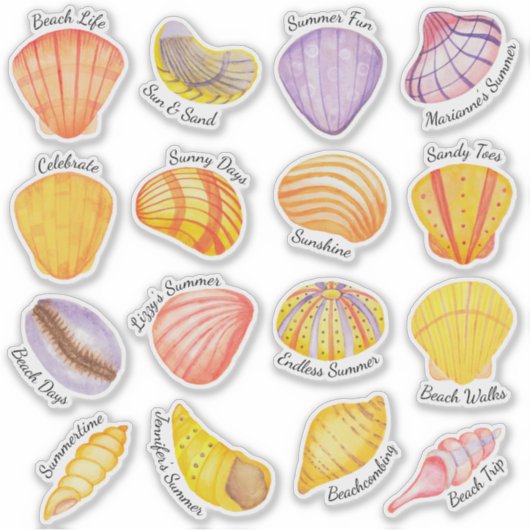 Wasserfarbe Seashells Vinyl Stickers Aufkleber (Vorderseite)
