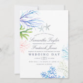 Wasserfarbe Seealgen Strand Hochzeit Einladung (Vorderseite)
