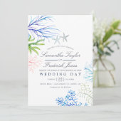 Wasserfarbe Seealgen Strand Hochzeit Einladung (Stehend Vorderseite)