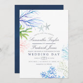 Wasserfarbe Seealgen Strand Hochzeit Einladung (Vorne/Hinten)