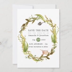 Wasserfarbe Seealgen Strand Hochzeit Save The Date