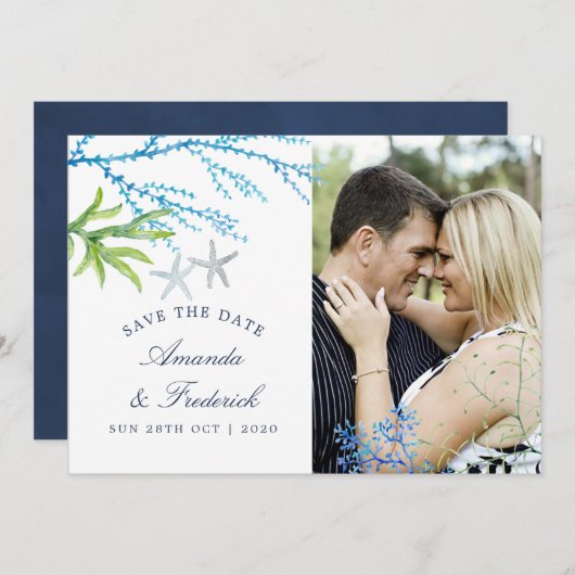 Wasserfarbe Seealgen Strand Hochzeit Save the Date (Vorne/Hinten)