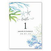 Wasserfarbe Seealgen Strand Hochzeit Tischnummer (Vorderseite)