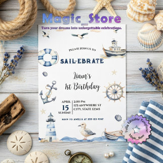 Wasserfarbe Seeschiff Ebrate Sailboat Geburtstag Einladung