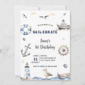 Wasserfarbe Seeschiff Ebrate Sailboat Geburtstag Einladung (Vorderseite)