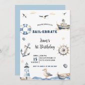 Wasserfarbe Seeschiff Ebrate Sailboat Geburtstag Einladung (Vorne/Hinten)