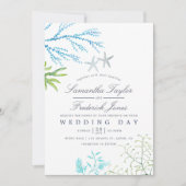 Wasserfarbe Seetang Strand Hochzeitsempfang Einladung (Vorderseite)