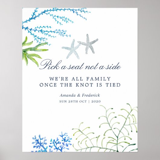 Wasserfarbe Seetang Strand Hochzeitssitze Poster (Vorne)