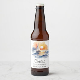 Wasserfarbe Segelboot Sonnenuntergang Seascape Hoc Bierflaschenetikett