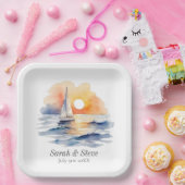 Wasserfarbe Segelboot Sonnenuntergang Seascape Hoc Pappteller (Party)