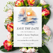 Wasserfarbe Segelboot Sonnenuntergang Seascape Hoc Save The Date