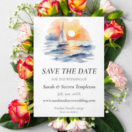 Wasserfarbe Segelboot Sonnenuntergang Seascape Hoc Save The Date