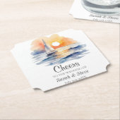 Wasserfarbe Segelboot Sonnenuntergang Seascape Hoc Untersetzer (angewinkelt)