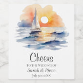 Wasserfarbe Segelboot Sonnenuntergang Seascape Hoc Weinetikett (Einzelnes Label)