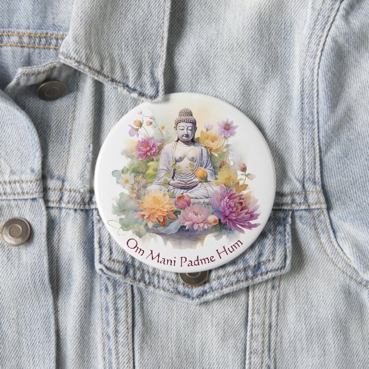Wasserfarbe Serene Buddha Rosa Gelbe Blumen Kunst, Button (Beispiel)