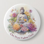Wasserfarbe Serene Buddha Rosa Gelbe Blumen Kunst, Button (Vorderseite)
