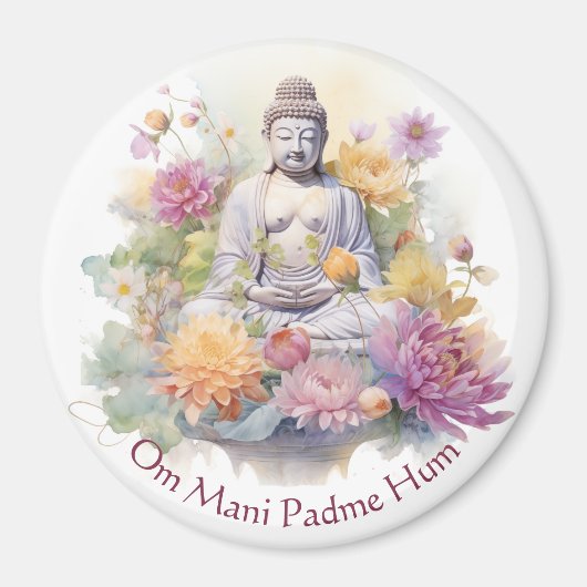 Wasserfarbe Serene Buddha Rosa Gelbe Blumen Kunst, Magnet (Vorne)