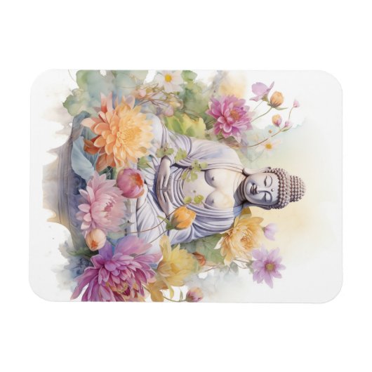 Wasserfarbe Serene Buddha Rosa Gelbe Blumen Kunst, Magnet (Horizontal)