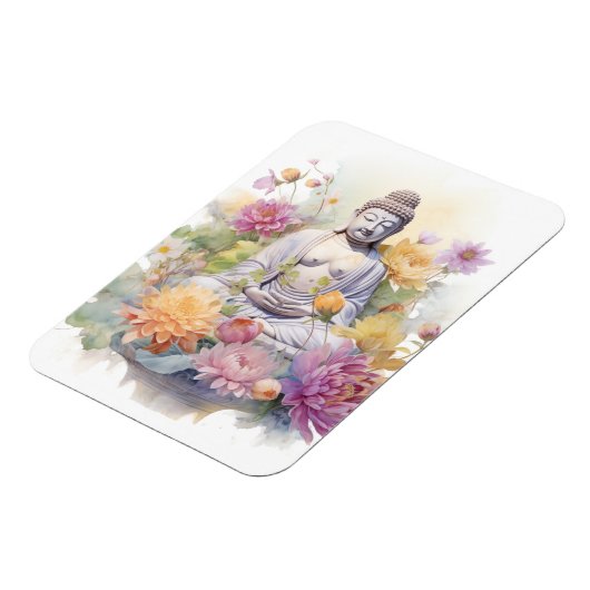 Wasserfarbe Serene Buddha Rosa Gelbe Blumen Kunst, Magnet (Linke Seite)