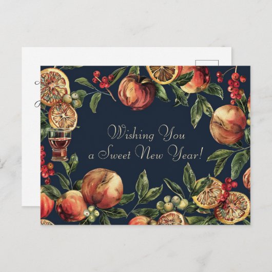 Wasserfarbe Shana Tova - blau & gelb Postkarte (Vorne/Hinten)