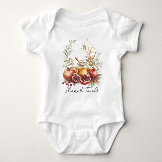 Wasserfarbe Shanah Tovah mit Granatapfel Baby Strampler (Vorderseite)