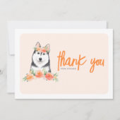 Wasserfarbe Siberischer Husky Peach Blume Geburtst Dankeskarte (Vorderseite)