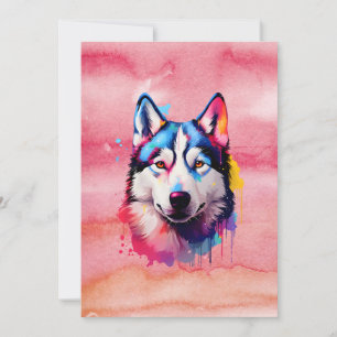 Wasserfarbe Sibirische Husky Farben Kunst Feiertagskarte