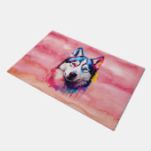 Wasserfarbe Sibirische Husky Farben Kunst Fußmatte (Schrägansicht)