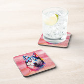 Wasserfarbe Sibirische Husky Farben Kunst Getränkeuntersetzer (Rechte Seite)