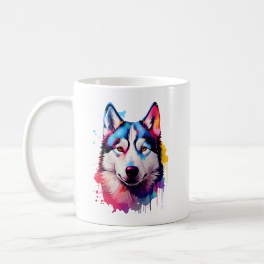 Wasserfarbe Sibirische Husky Farben Kunst Kaffeetasse (Links)