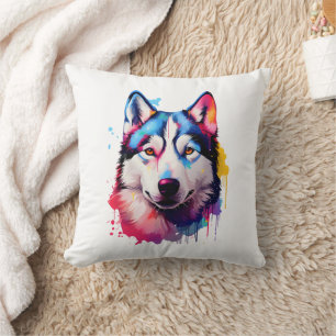 Wasserfarbe Sibirische Husky Farben Kunst Kissen