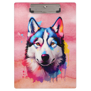 Wasserfarbe Sibirische Husky Farben Kunst Klemmbrett
