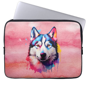 Wasserfarbe Sibirische Husky Farben Kunst Laptopschutzhülle