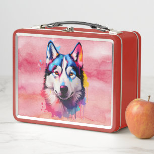 Wasserfarbe Sibirische Husky Farben Kunst Metall Brotdose