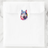 Wasserfarbe Sibirische Husky Farben Kunst Runder Aufkleber (Tasche)