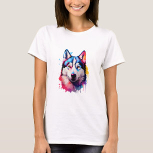 Wasserfarbe Sibirische Husky Farben Kunst T-Shirt