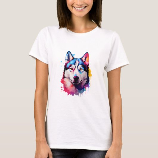 Wasserfarbe Sibirische Husky Farben Kunst T-Shirt (Vorderseite)