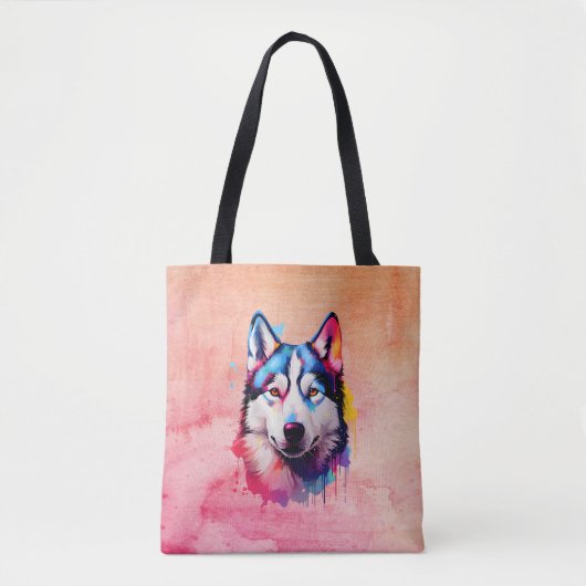 Wasserfarbe Sibirische Husky Farben Kunst Tasche (Vorderseite)