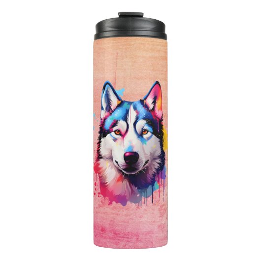 Wasserfarbe Sibirische Husky Farben Kunst Thermosbecher (Vorderseite)