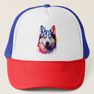 Wasserfarbe Sibirische Husky Farben Kunst Truckerkappe
