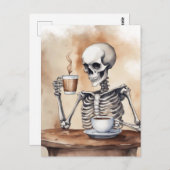 Wasserfarbe Skeleton Genuss Kaffee Postkarte (Vorne/Hinten)