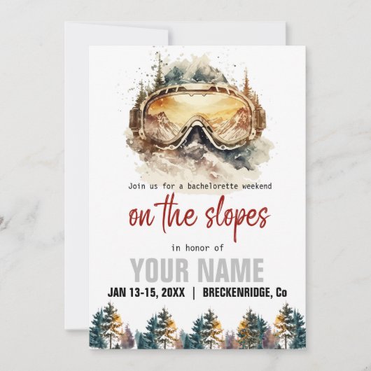 Wasserfarbe Skibrille & Mountain Ski Bachelorette Einladung (Vorderseite)