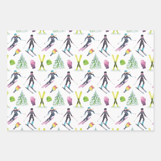Wasserfarbe Skifahren Geschenkpapier Set (Vorderseite)